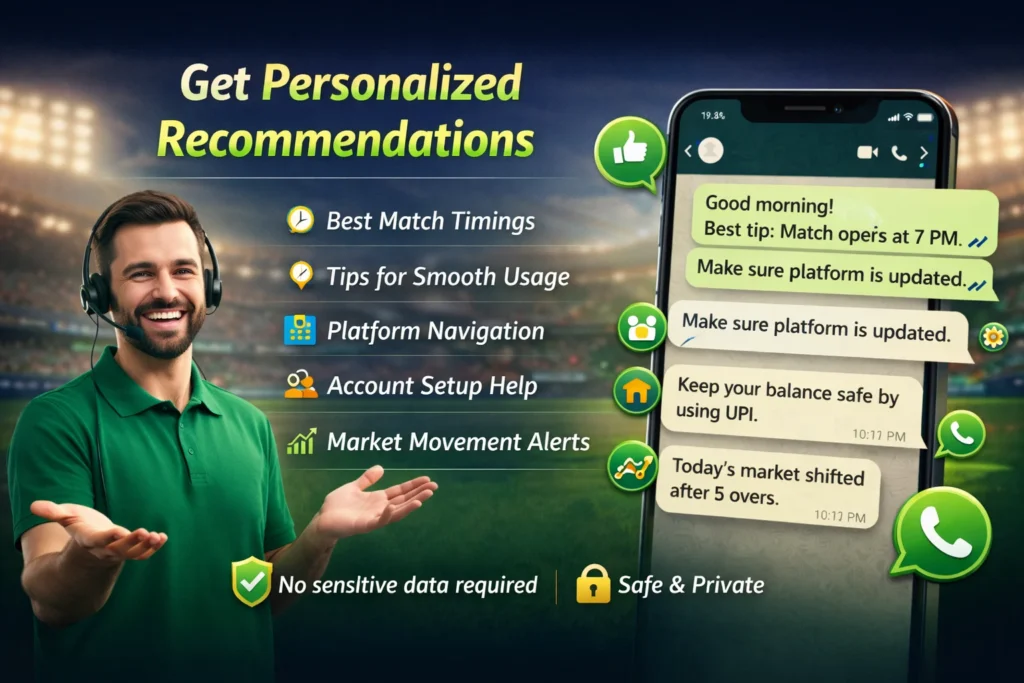 Fast verification and instant login access for Online Cricket ID through WhatsApp.