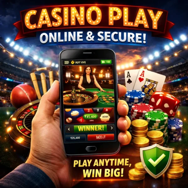 Casino Play on Online Cricket ID with live roulette game, secure payment shield and casino chips