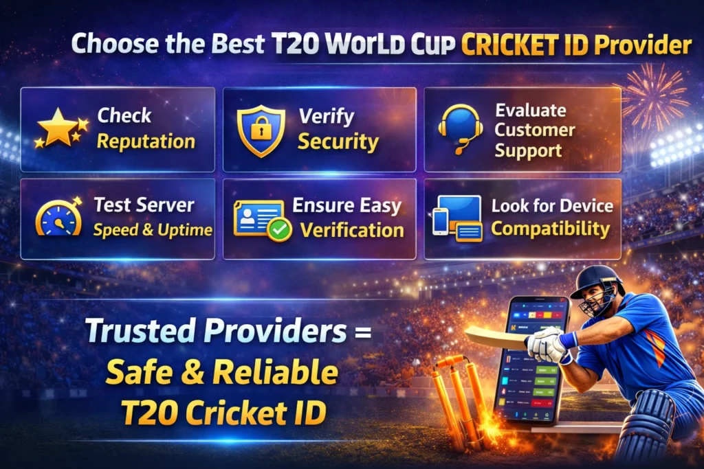 Tips for selecting a trusted T20 World Cup Cricket ID provider including reputation, security, support, and compatibility.