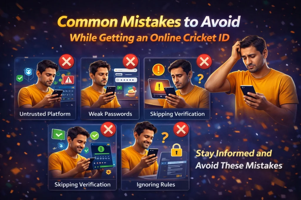Common mistakes while trying to Get Online Cricket ID such as weak passwords and untrusted platforms
