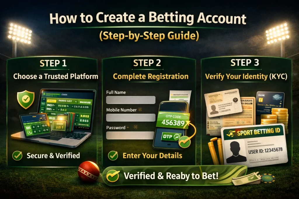 Step by step process to create betting account and verify Sport Betting ID with KYC verification and registration form