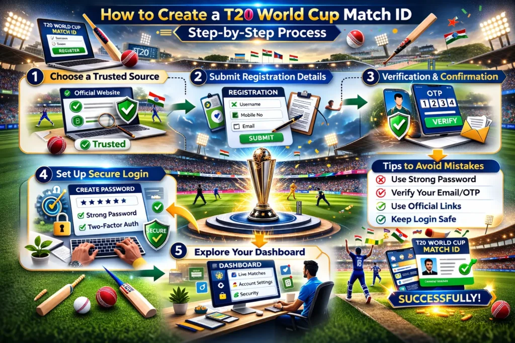 Step by step process to create T20 World Cup Match ID including registration verification secure login and dashboard setup