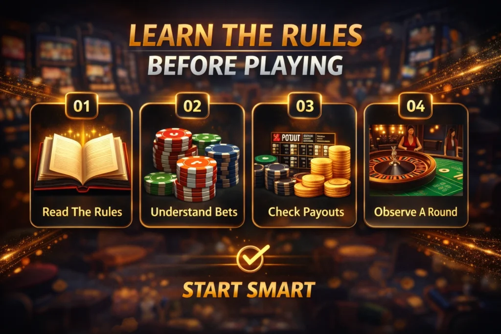 Step-by-step guide to start Casino Play including reading rules, understanding bets and checking payouts