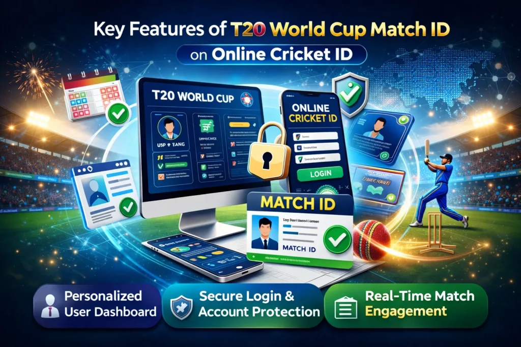 T20 World Cup Match ID key features including secure login, personalized dashboard and real time cricket engagement on online cricket ID