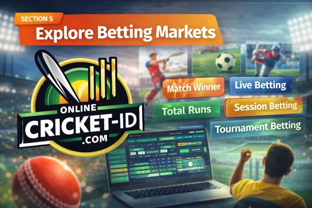 Explore betting markets using the Best Betting ID including live betting, session betting, and match winner predictions.
