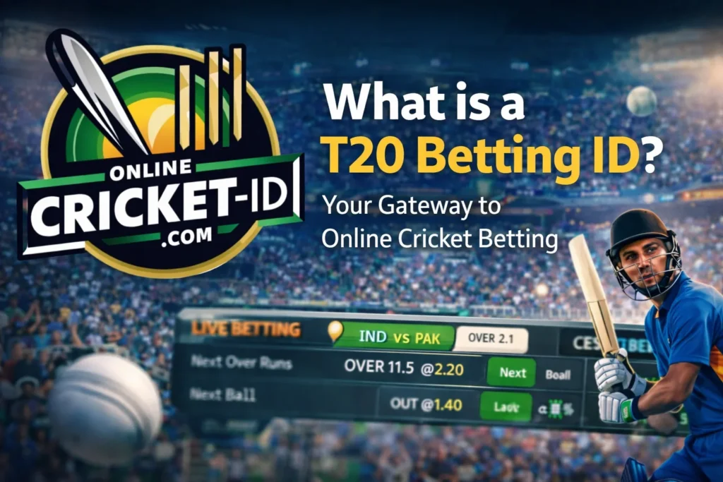 T20 Betting ID platform introduction showing Online Cricket ID logo and live cricket betting interface